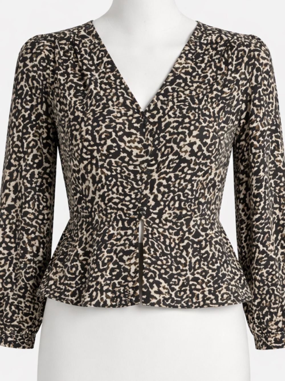 a new day Black and Cream Printed V-Neck Peplum Blouse